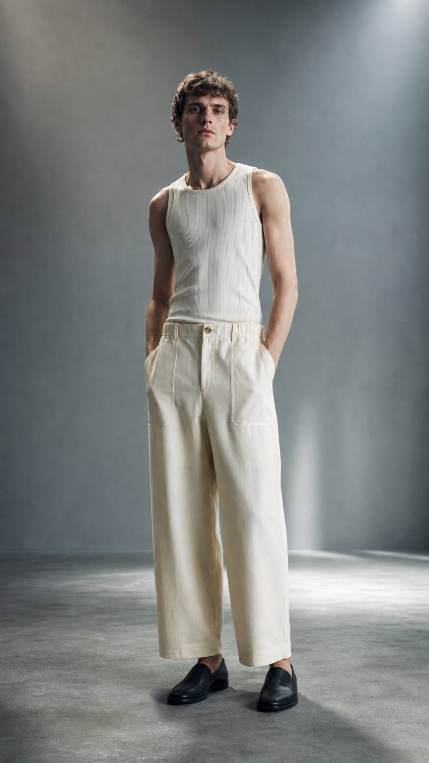 AI product shot of LINEN RELAXED-FIT BARREL-LEG TROUSERS
