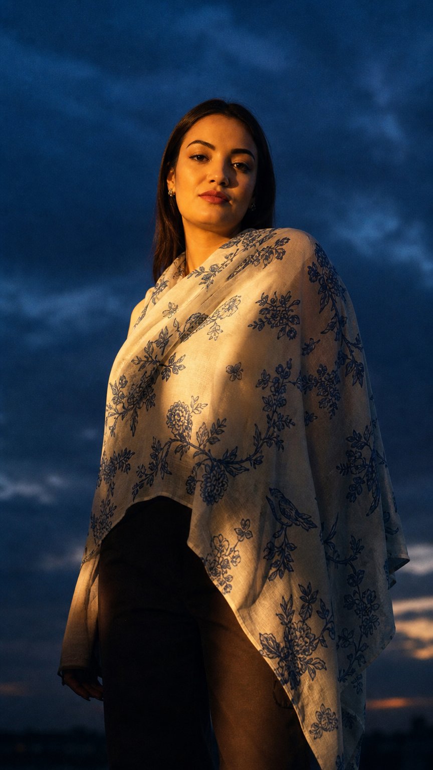 AI product shot of The Pashmina Poem: Wool Scarf in White & Blue