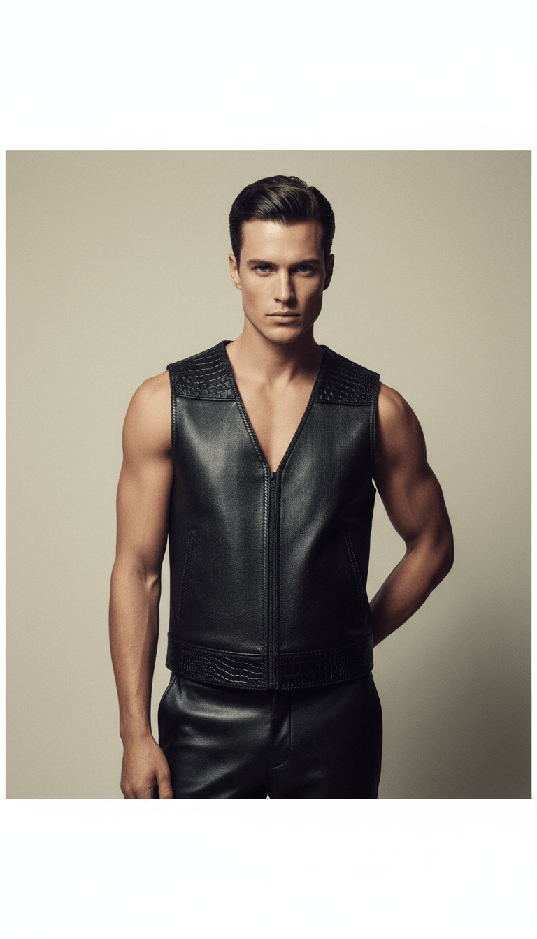 AI product shot of AUS BLACK "OFF THE RACK" LEATHER / CROC