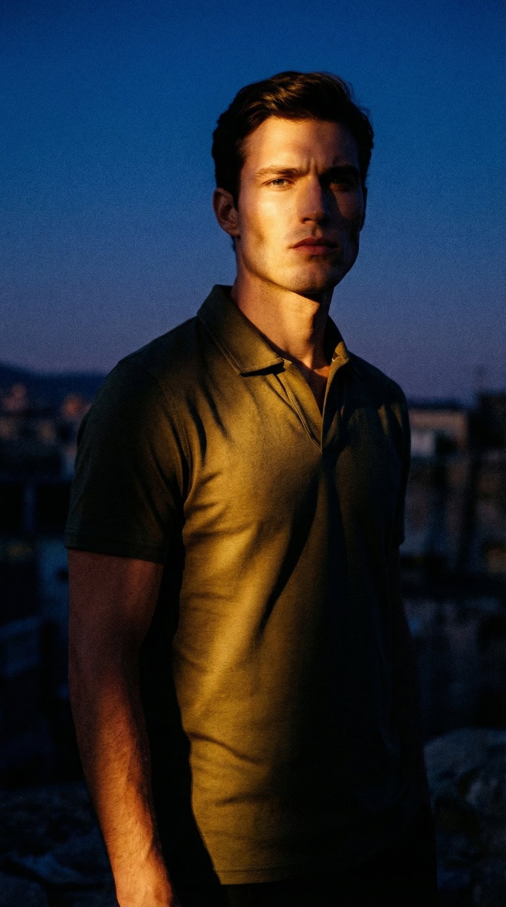 AI product shot of Olive Buttonless Polo Shirt