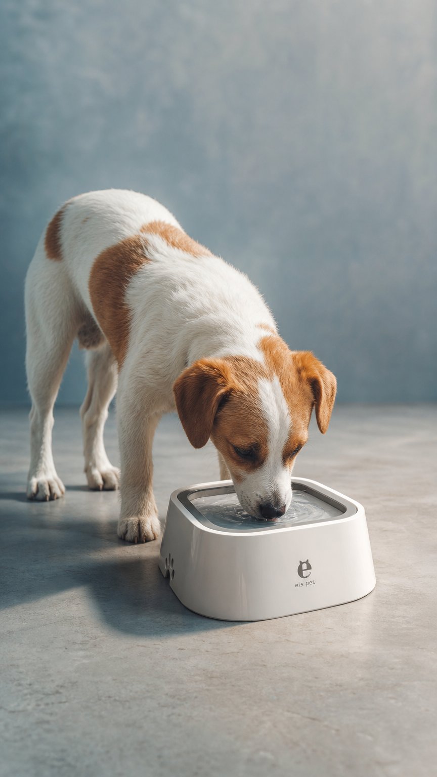 AI product shot of Dog Drinking Water Bowl with Floating Design - Non-Wetting, Non-Skid, Large Capacity