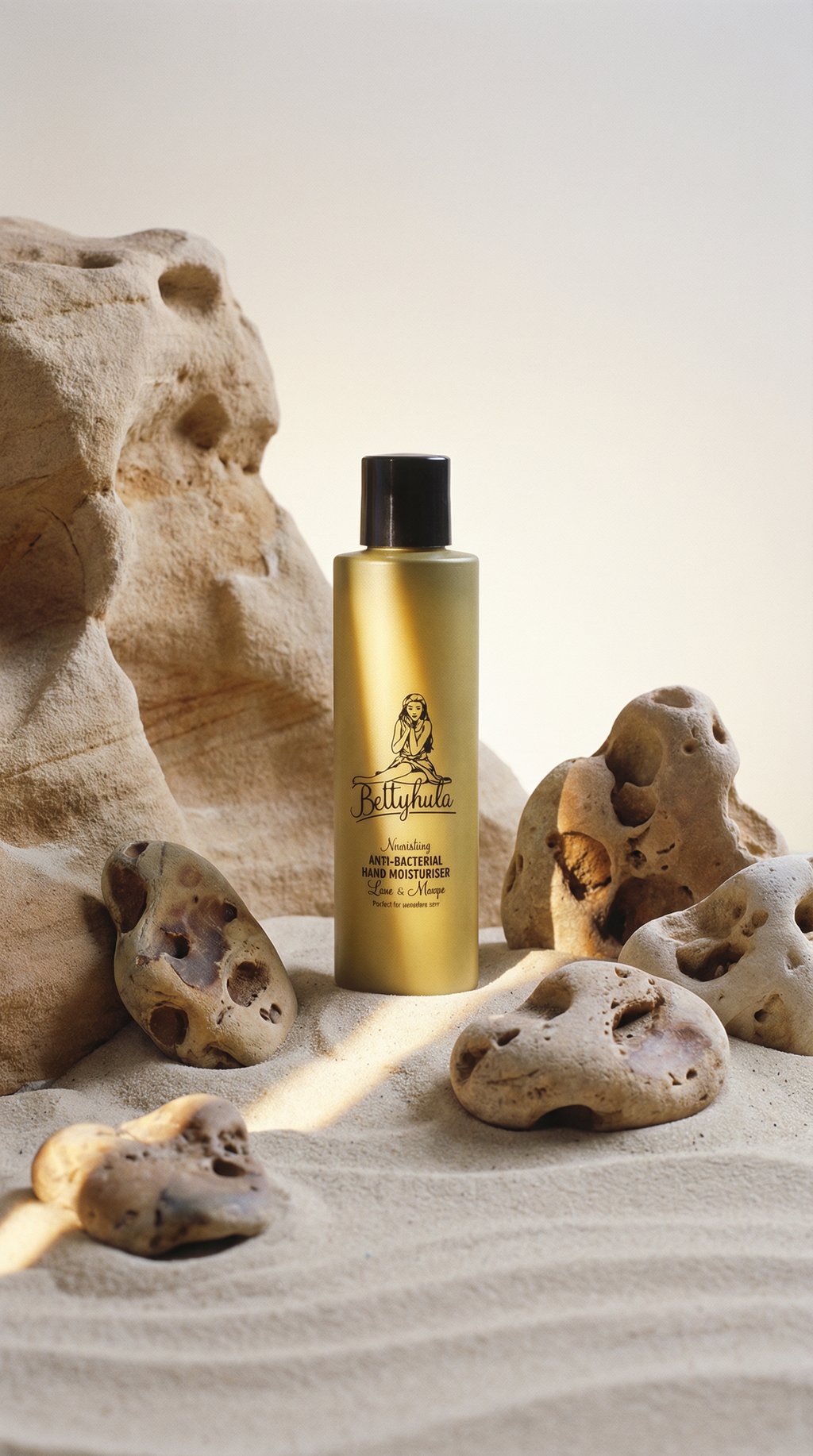 AI product shot of Nourishing Anti-bacterial hand cream bottle. Lime & Mango