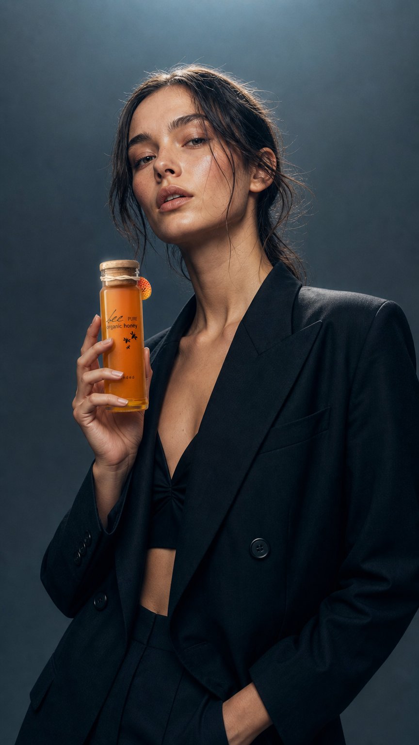 AI product shot of Honey Bottle Design