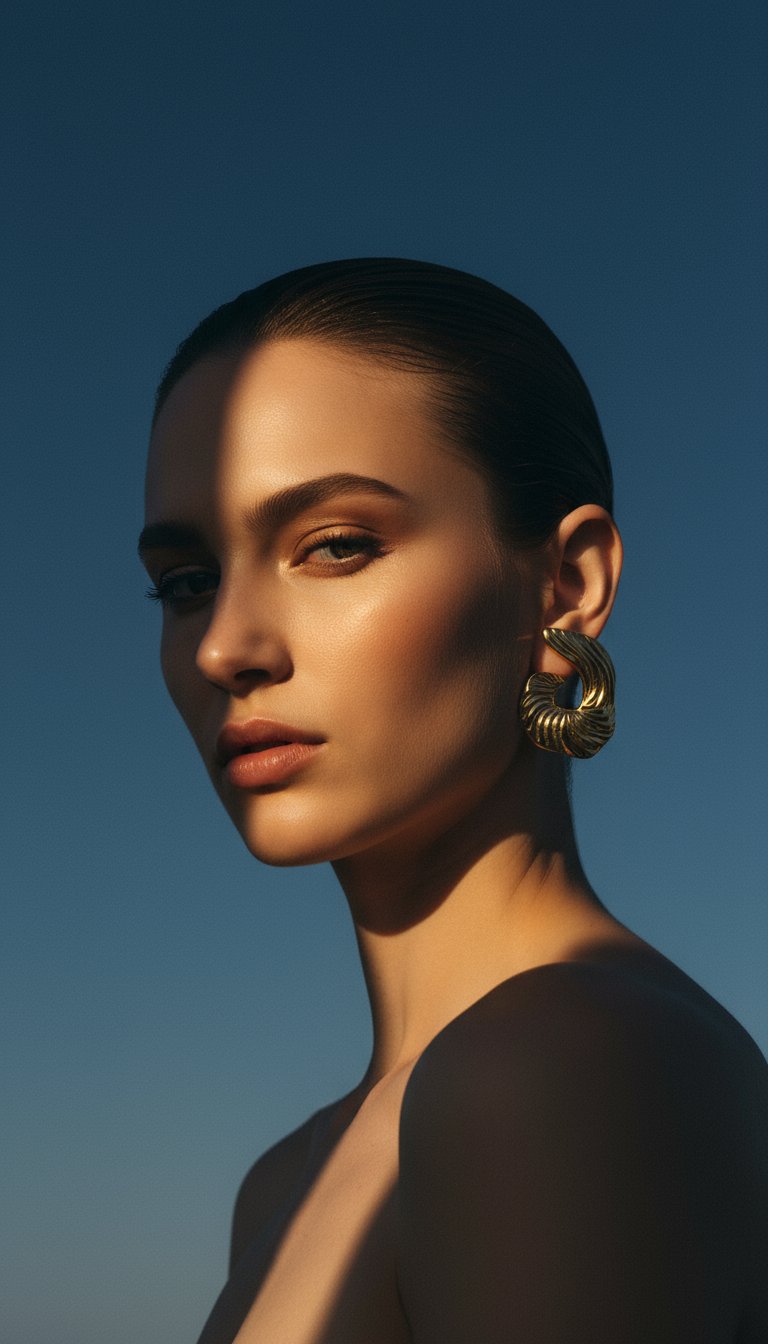 AI product shot of Sora Swirl Statement Stud Earrings