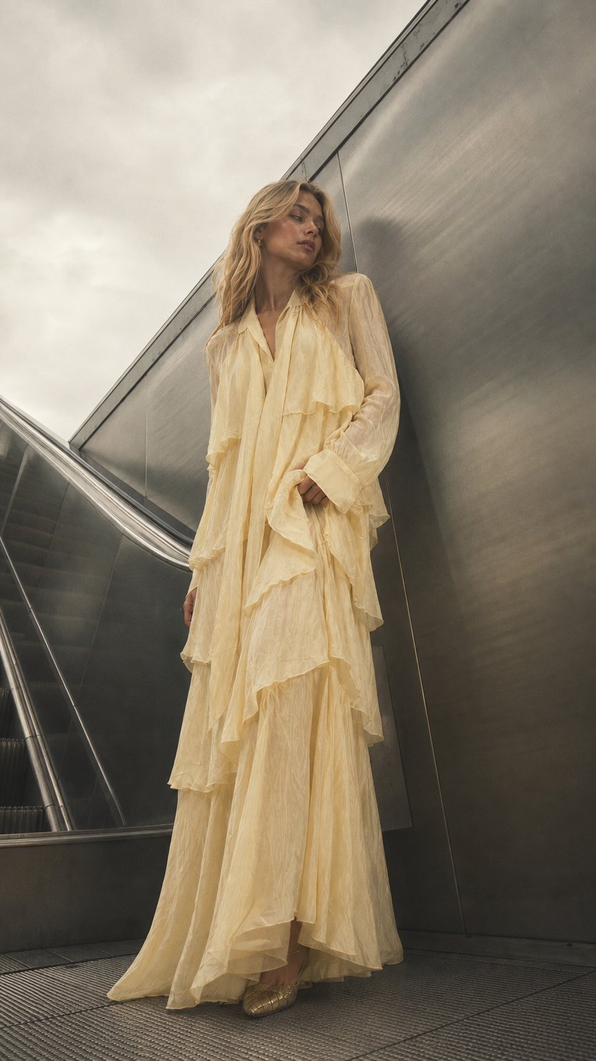 AI product shot of Veronica Tiered Tie-Neck Maxi Dress