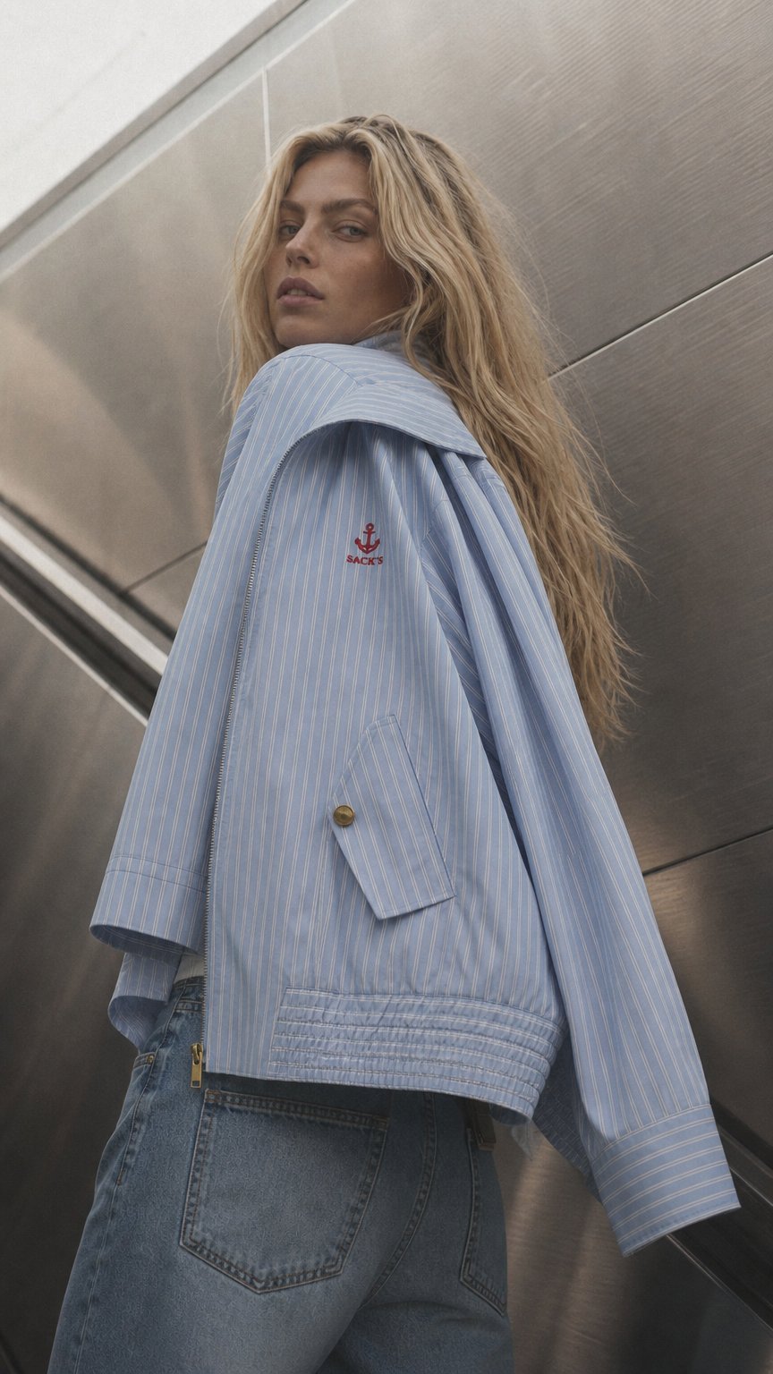 AI product shot of Striped cruise jacket