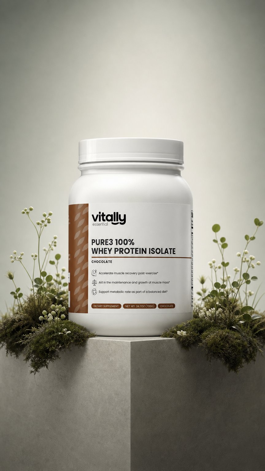AI product shot of Pure3 100% Whey Protein Isolate (Chocolate)