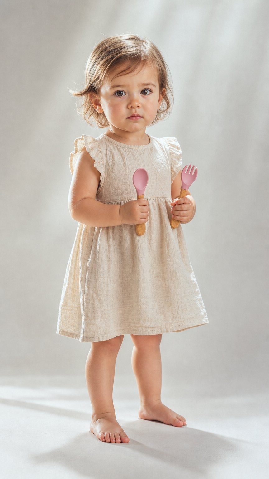 AI product shot of Silicone Spoon & Fork Set for Toddlers
