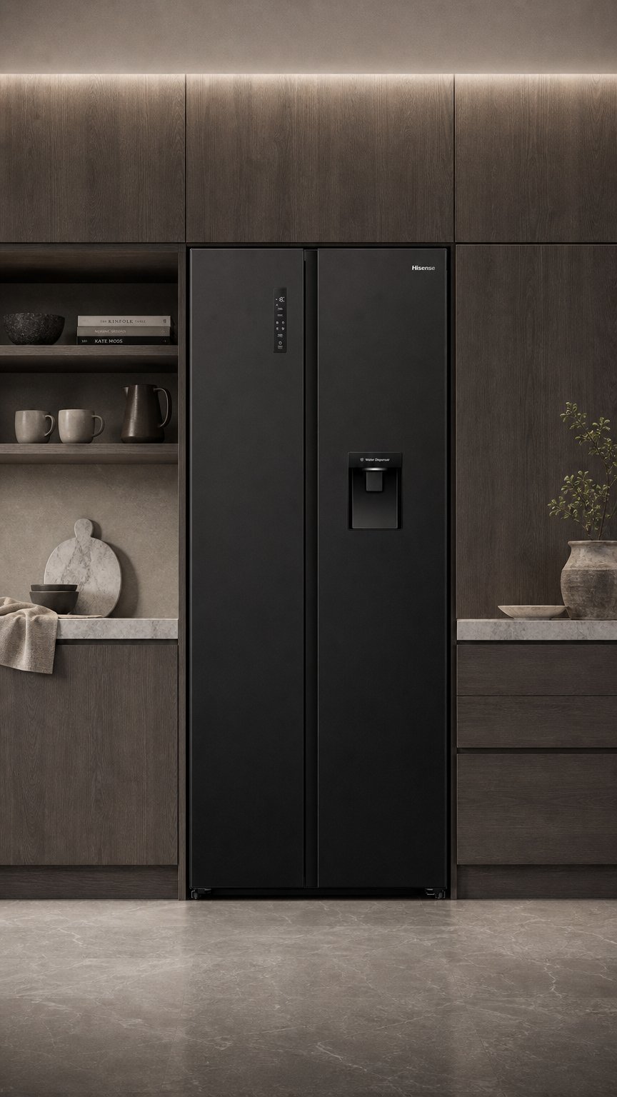 AI product shot of Hisense 541L Side by Side Refrigerator