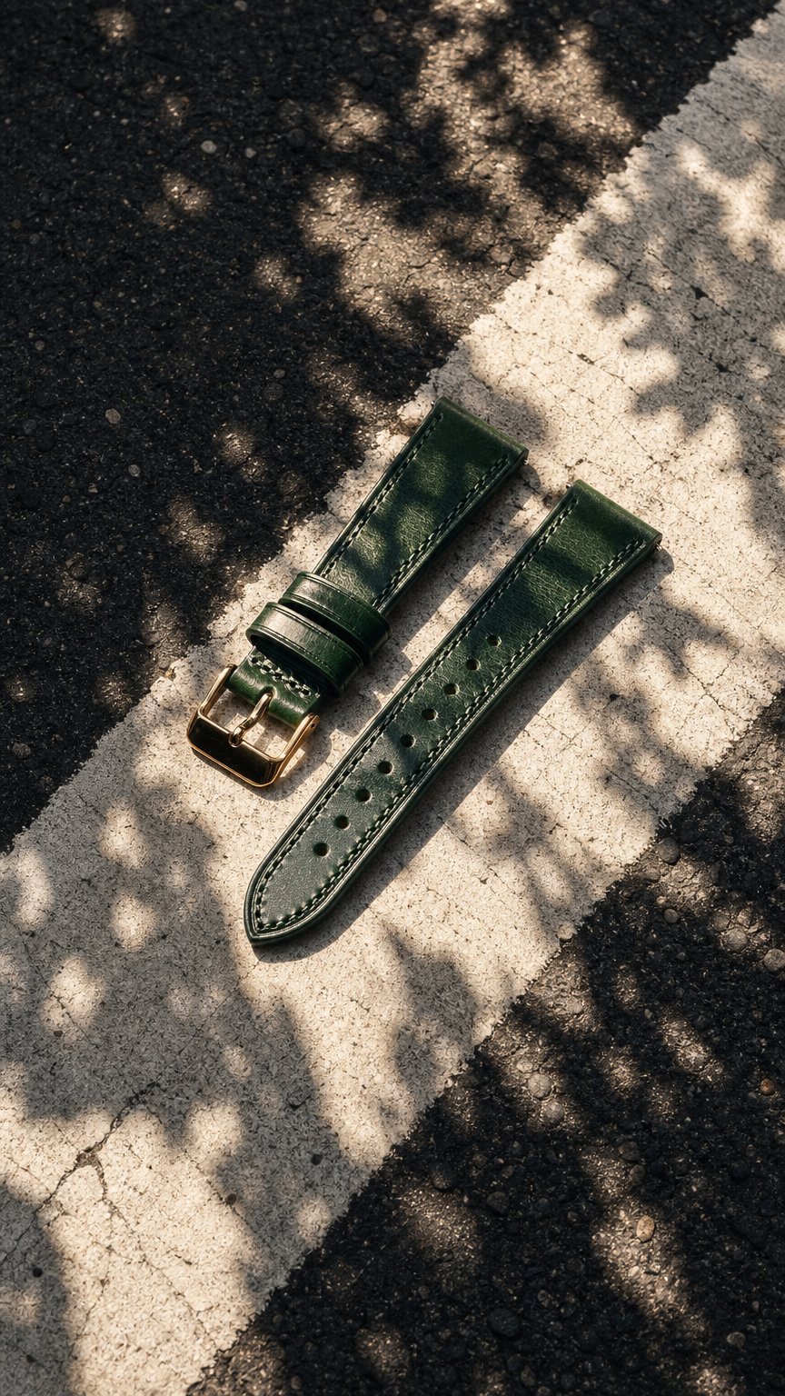 AI product shot of Genuine Italian Cowhide Leather Watch Strap with Quick Release Pin Buckle