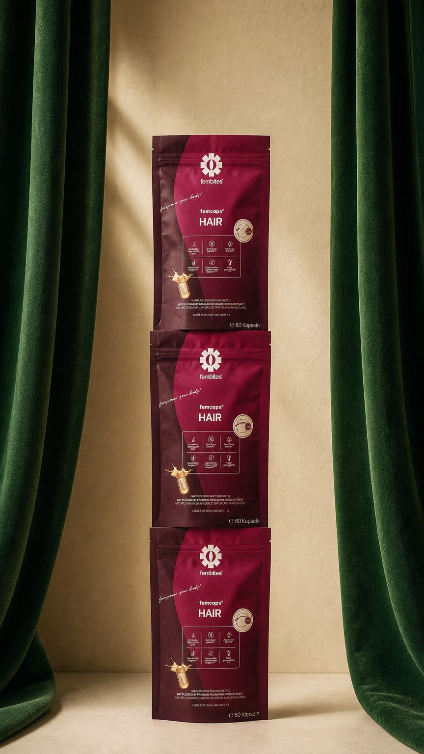 AI product shot of femcaps® HAIR