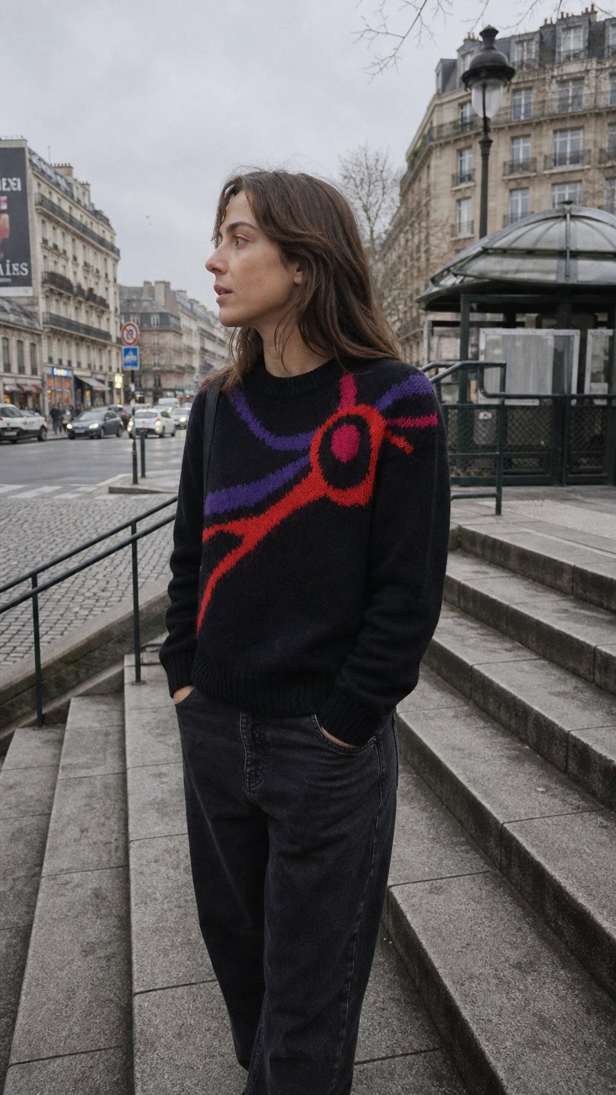 AI product shot of SWEATER WITH MULTI COLOR DETAILS