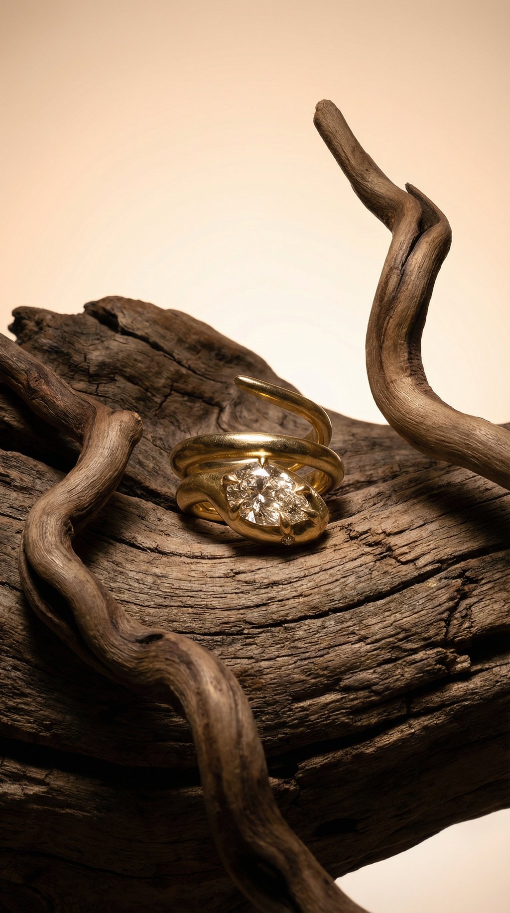 AI product shot of Serpent Pinky Diamond Ring