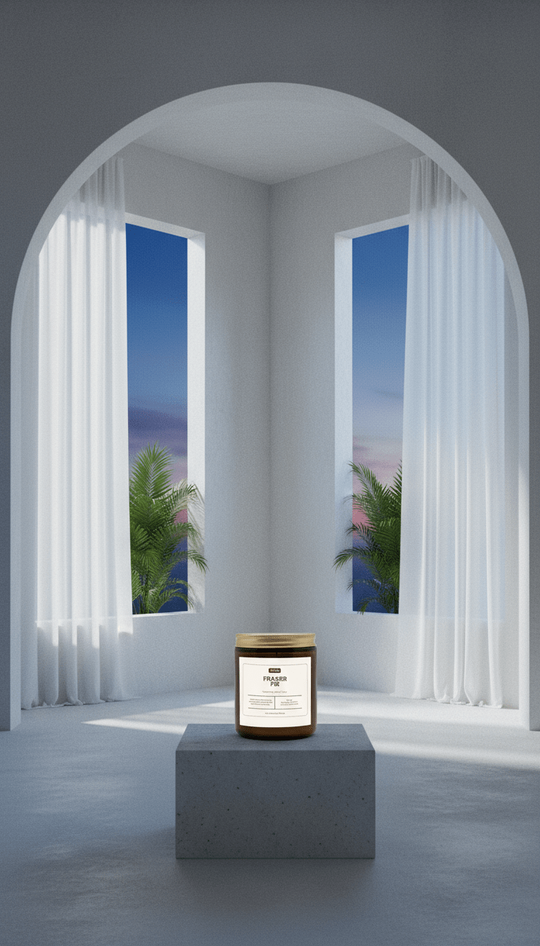 AI product shot of Fraser Fir Candle Amber Jar 9oz