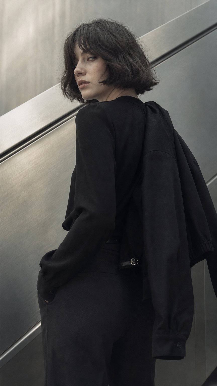 AI product shot of Noir Column Jacket
