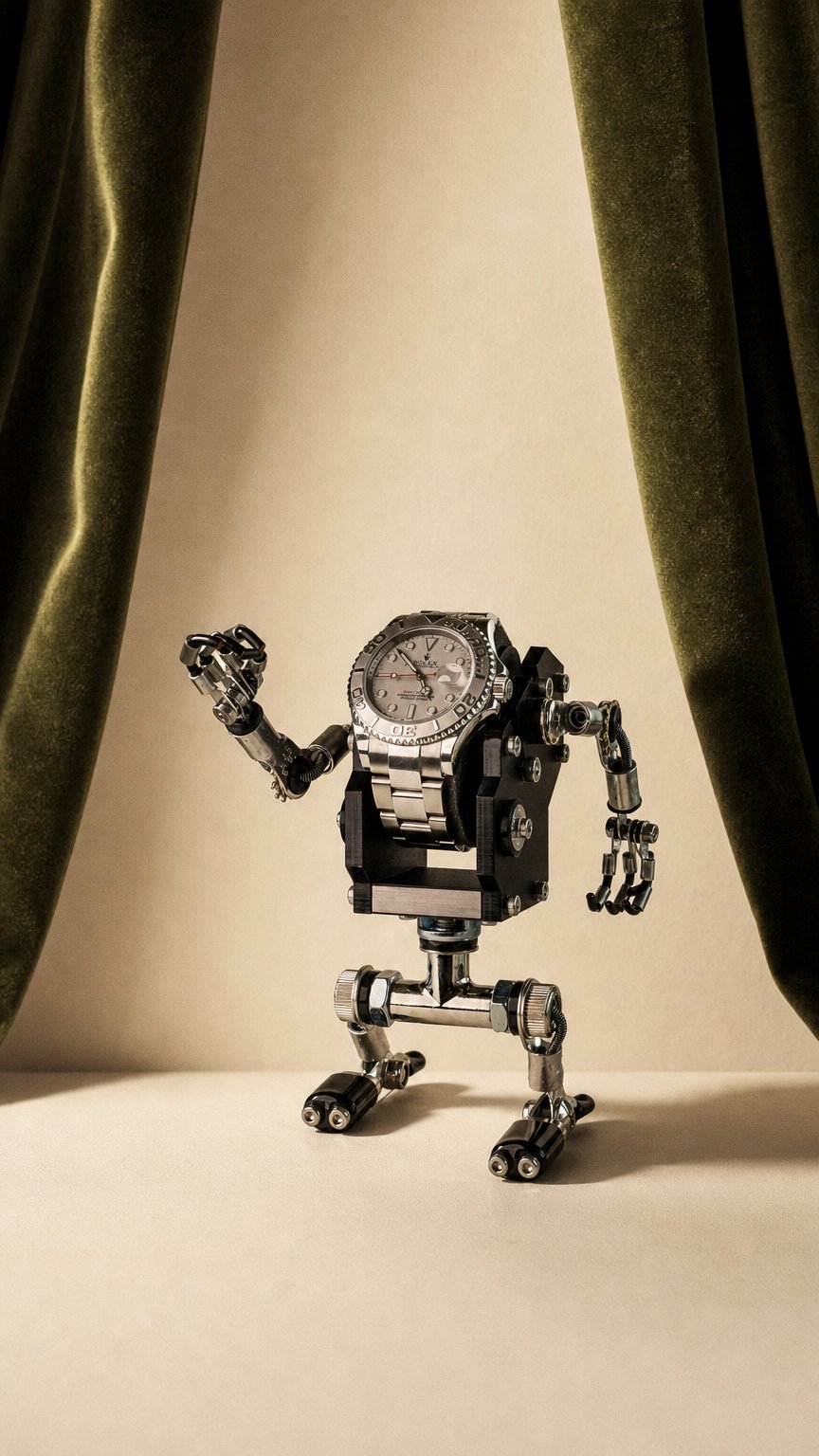 AI product shot of Robot Watch Stand “Mike”