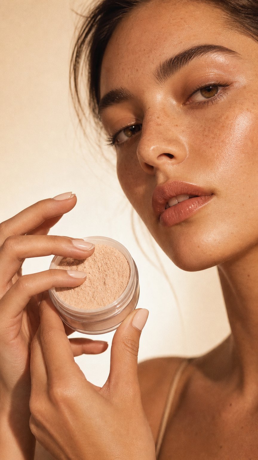 AI product shot of IDUN Minerals Mineral Powder Foundation Lahtine meigipõhi Signe 7g