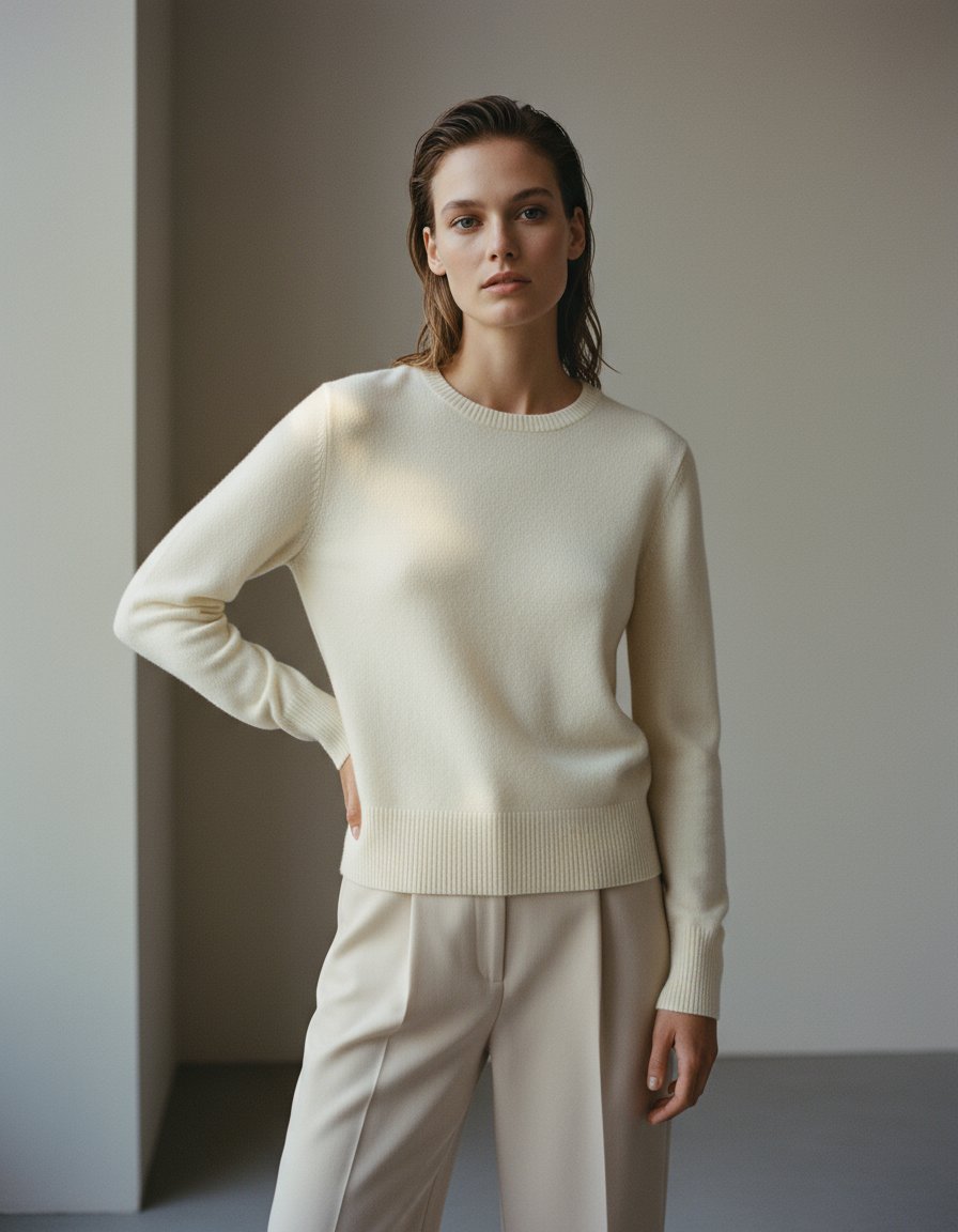 AI product shot of THE CLASSIC CREW SWEATER - ECO WHITE