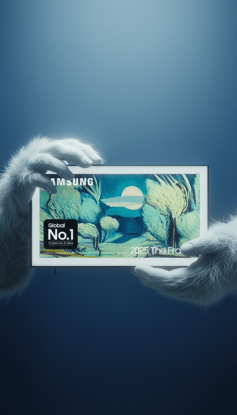 AI product shot of Samsung The Frame (2025) QLED Art Mode Smart AI TV with Slim Fit Wall Mount, 55 inch