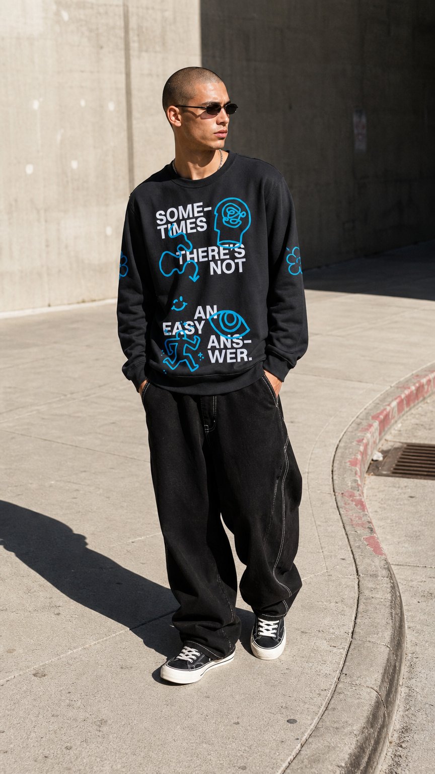 AI product shot of Not an Easy Answer Crewneck