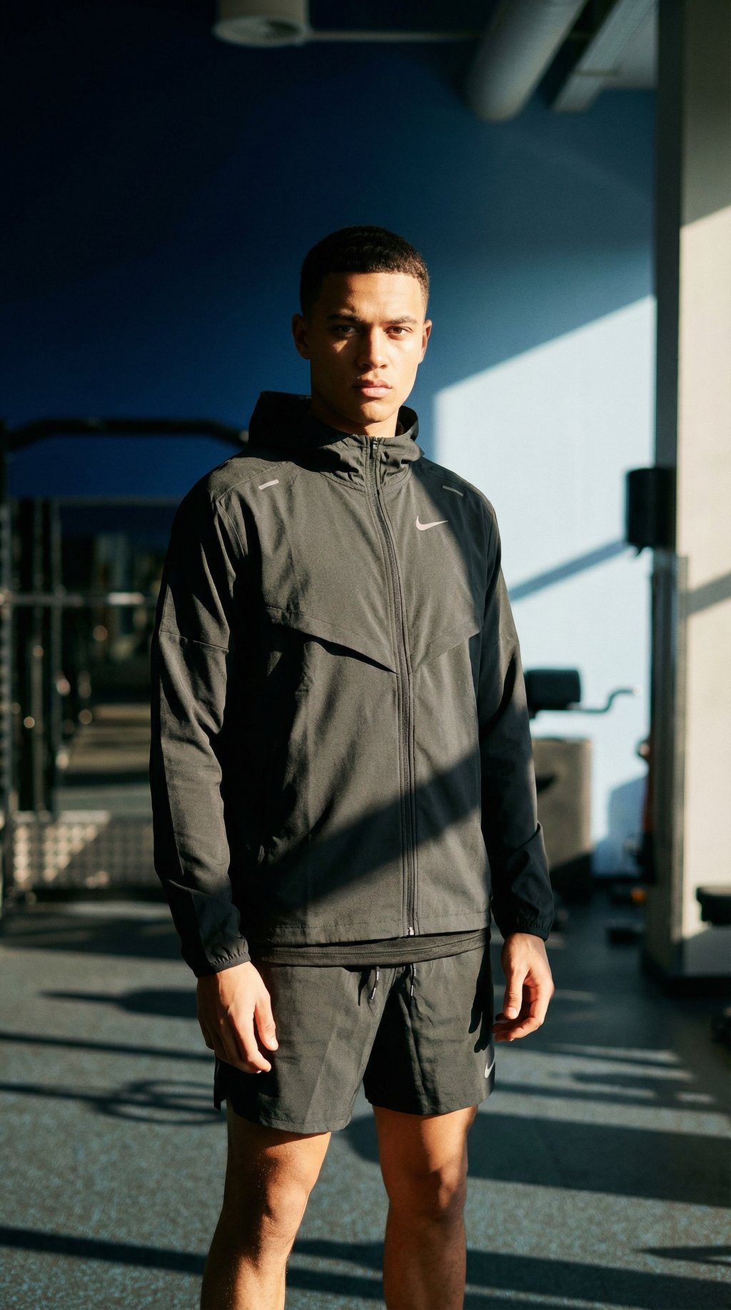 AI product shot of Nike windrunner miler short tri-set 'black'