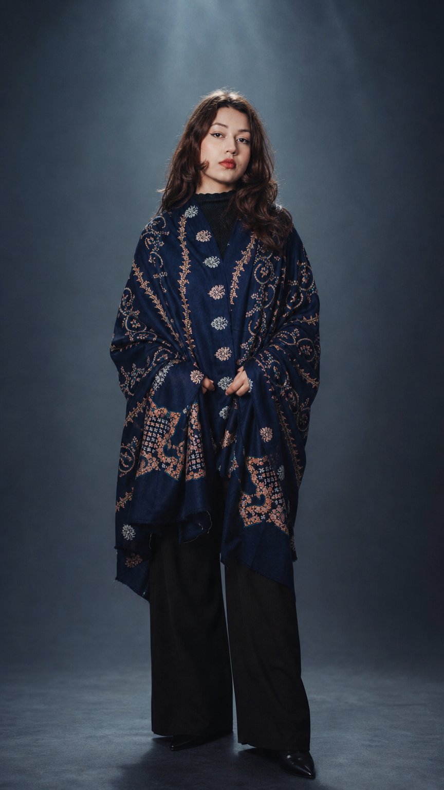 AI product shot of Rosalie 100% Pashmina Floral Shawl