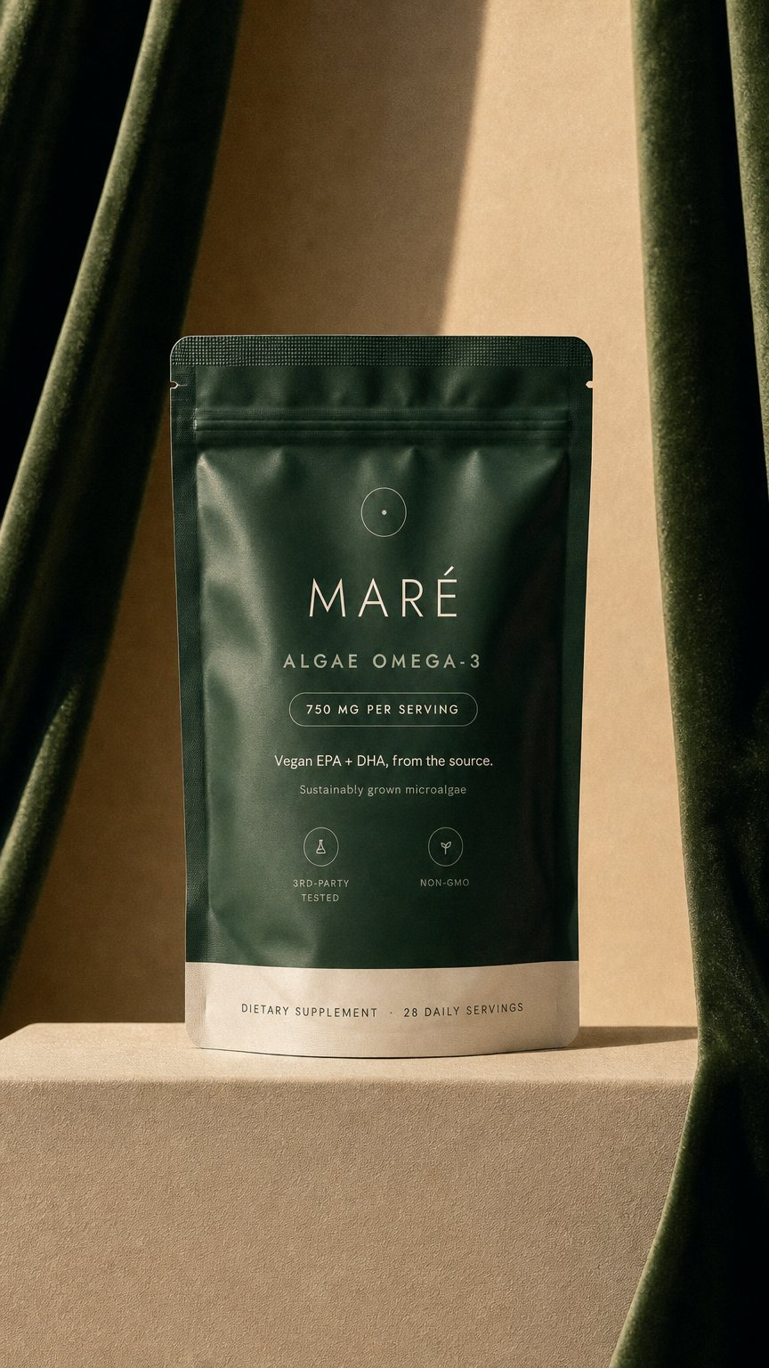 AI product shot of Maré Omega-3 - Algae EPA + DHA