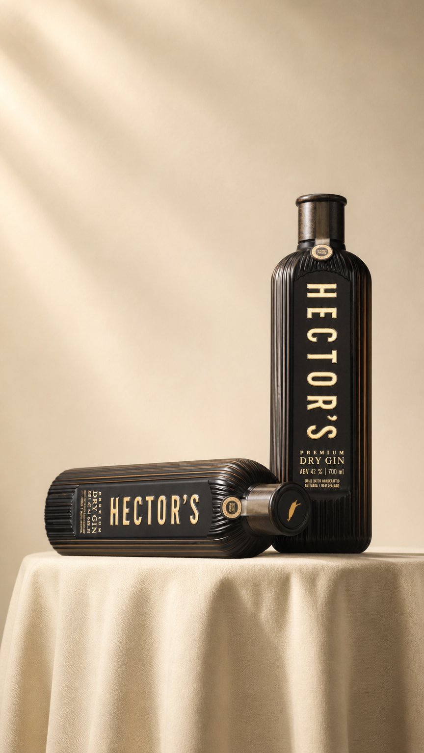 AI product shot of Hector's Premium Dry Gin