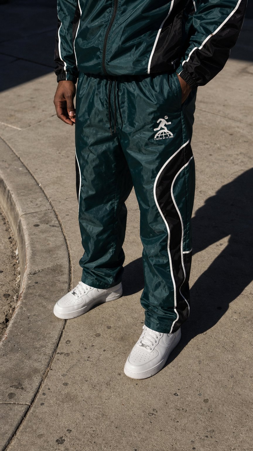 AI product shot of "The State Of Being Prosperous" Windbreaker Set