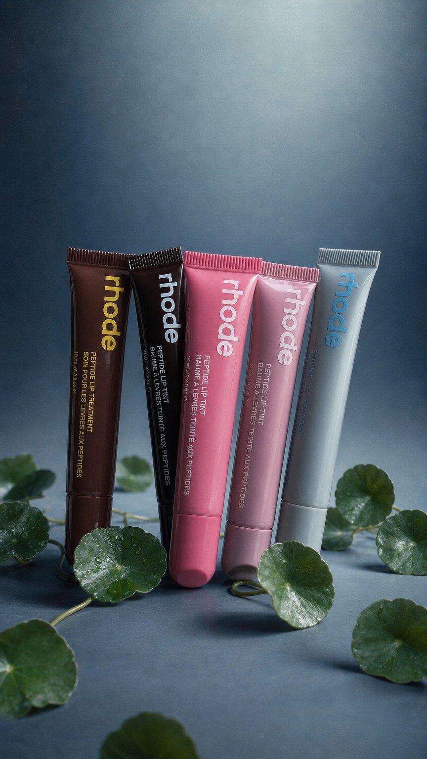 AI product shot of Rhodeskin Spring Lip Gloss Lip Balm Smoothing Lipstick Lines Lasting Nourishing Women Daily Care Makeup Moisturizer Blush Girl