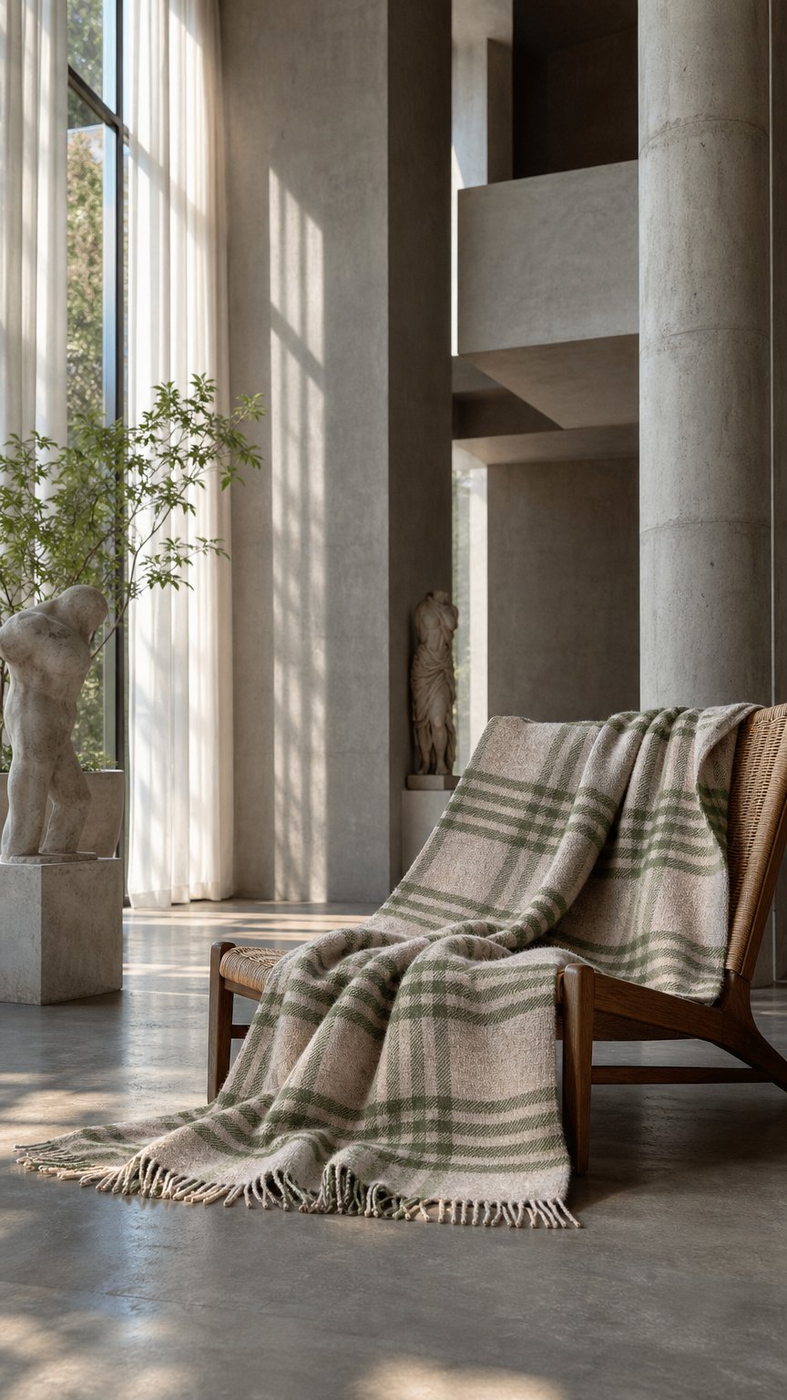 AI product shot of Pure New Wool Blanket Olive