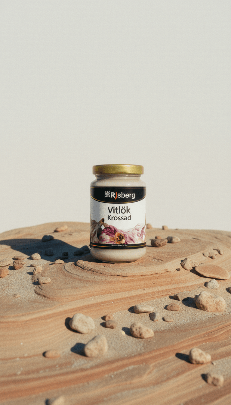 AI product shot of Risberg Vitlök Krossad 210g