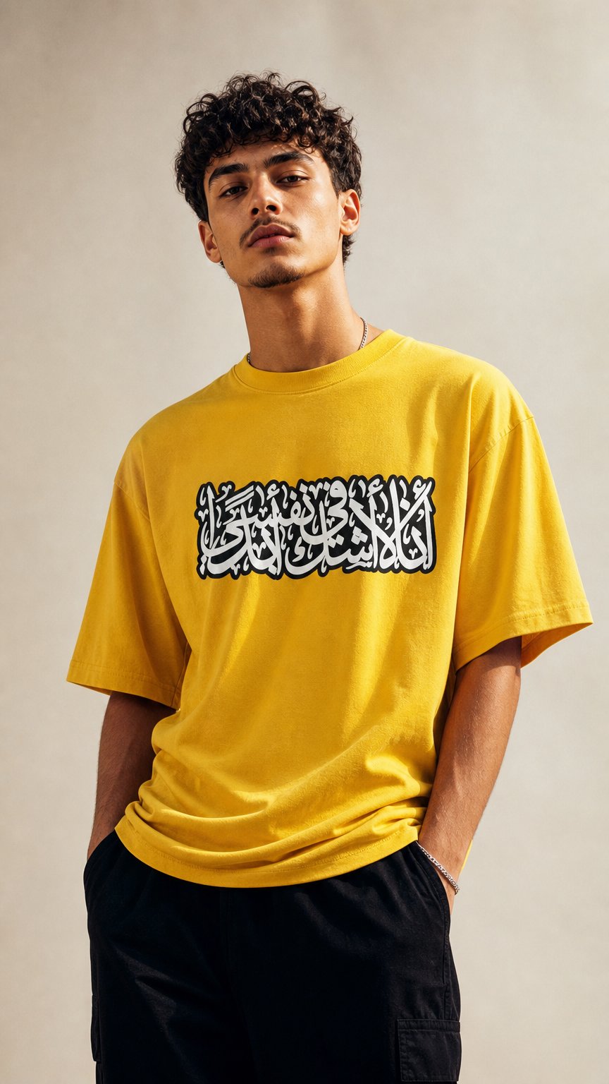 AI product shot of AL HAMDULILLAH - ASHHA TEE