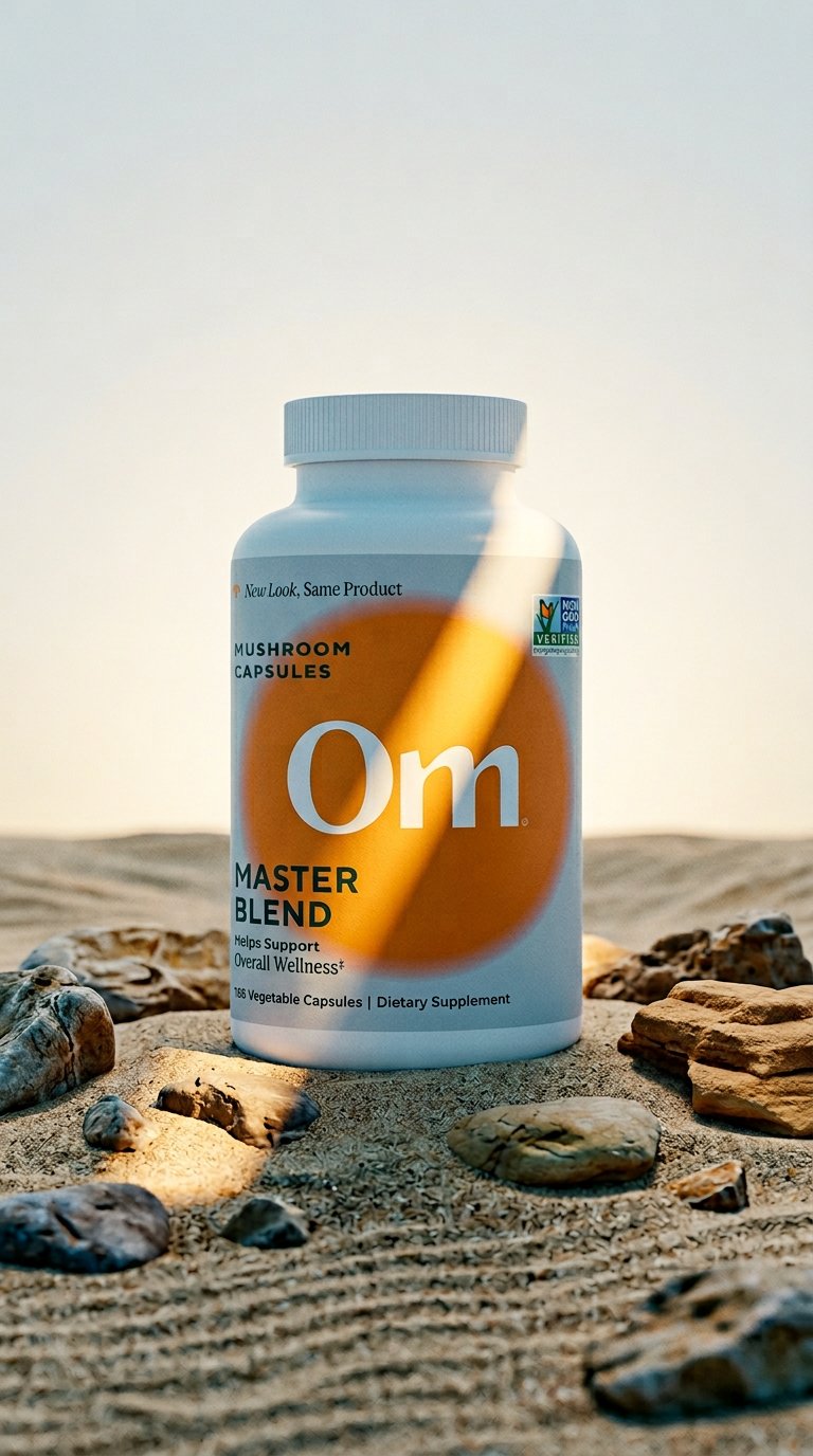 AI product shot of master blend mushroom capsules - 12 servings