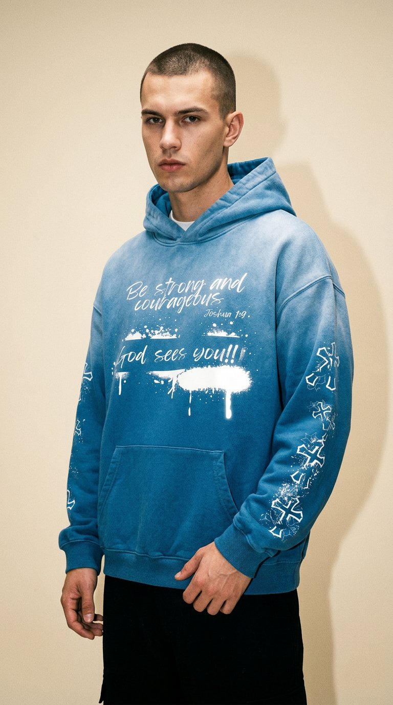 AI product shot of Joshua 1:9 Hoodie