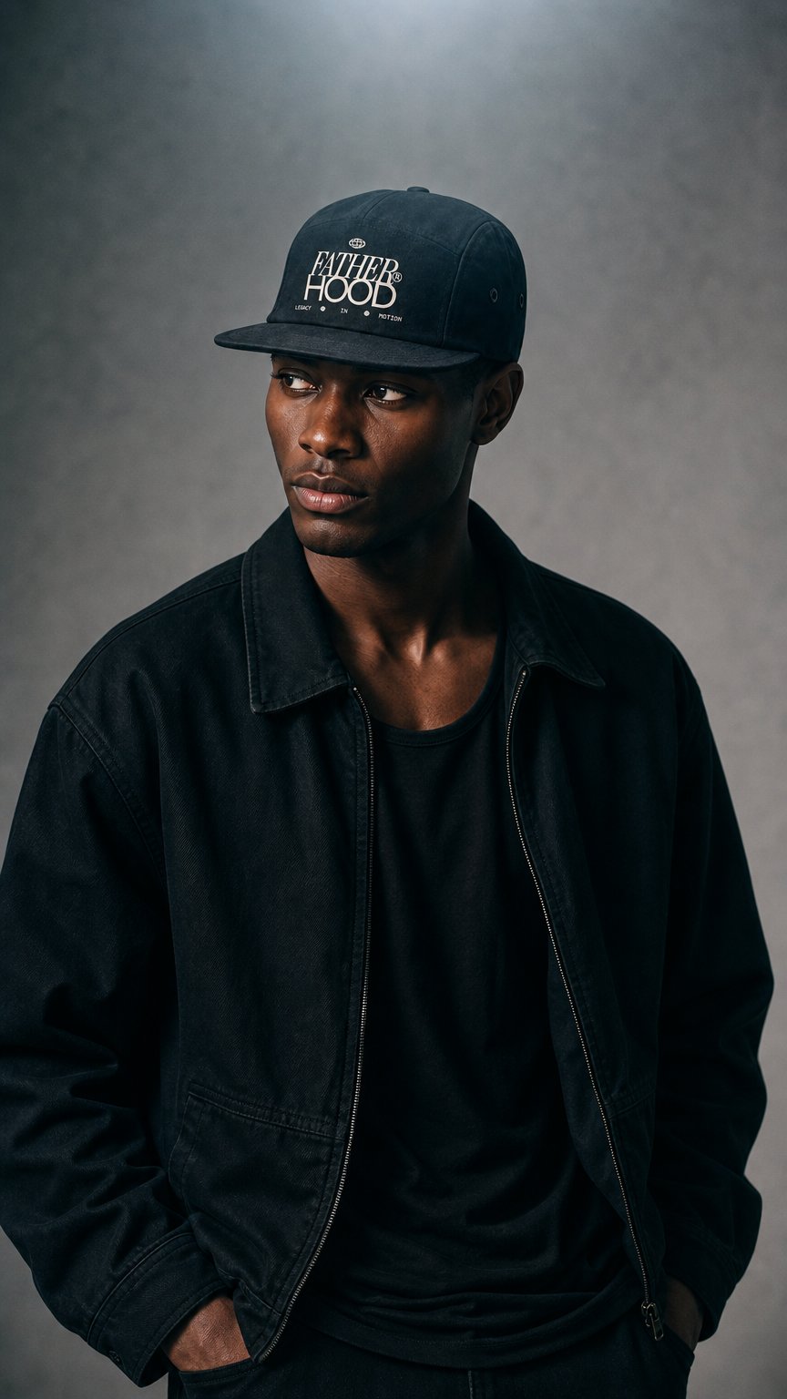 AI product shot of The Legacy Cap - Midnight Black