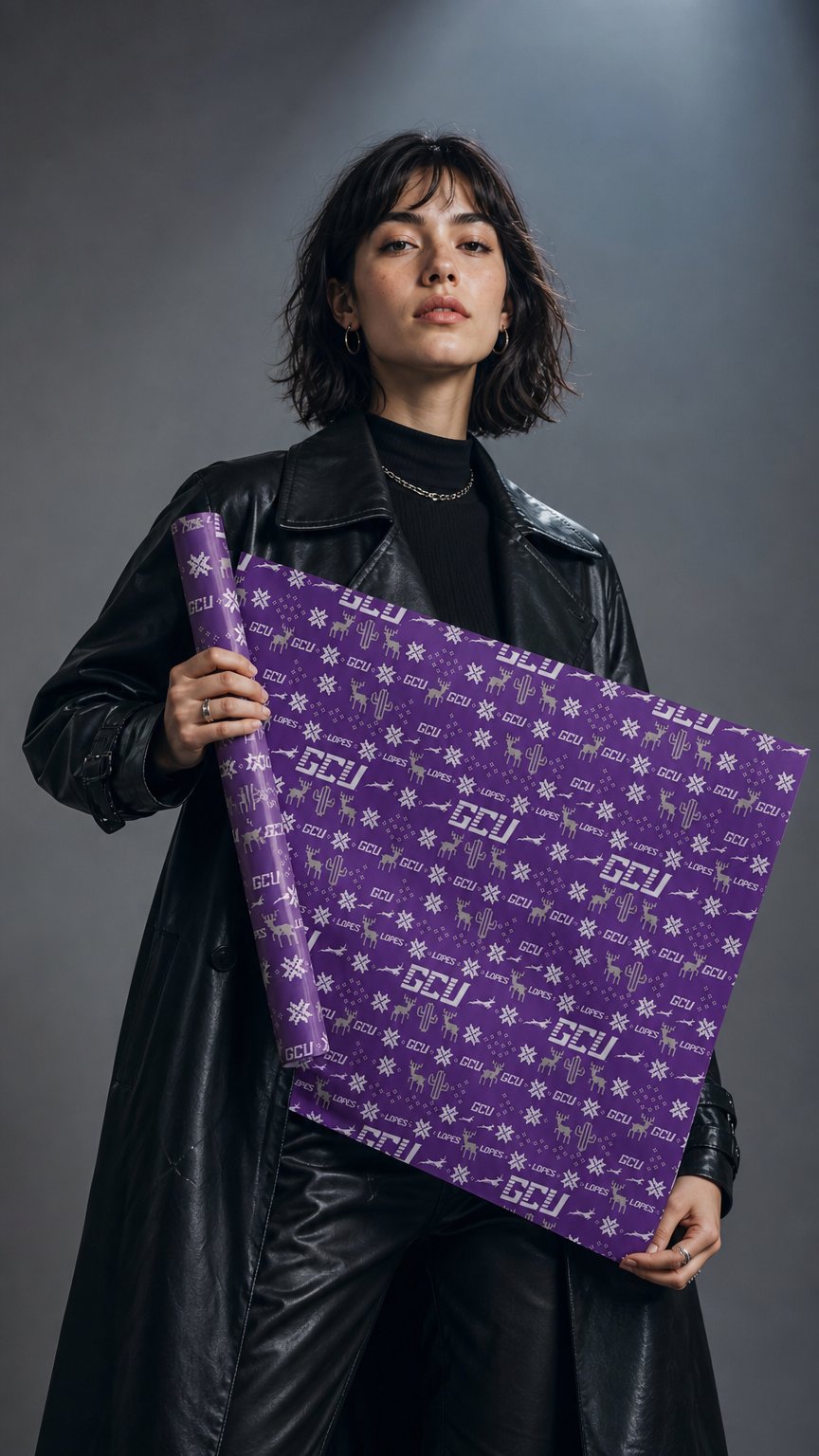 AI product shot of Spirit Products Purple Running Lope GCU Christmas Gift Wrap- 6 Sheets