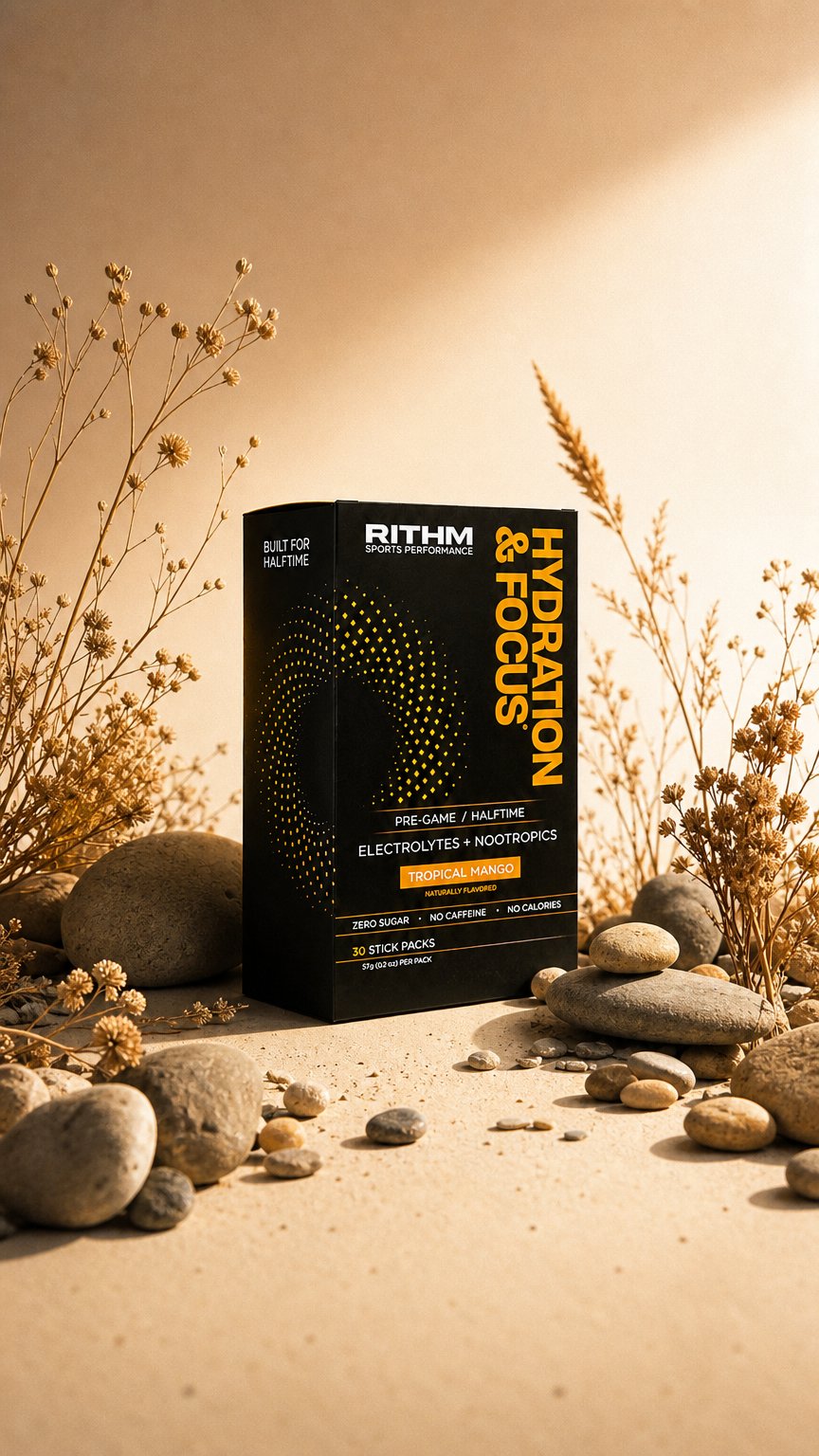 AI product shot of Hydration & Focus Electrolytes + Nootropics (30 Stick Packs)