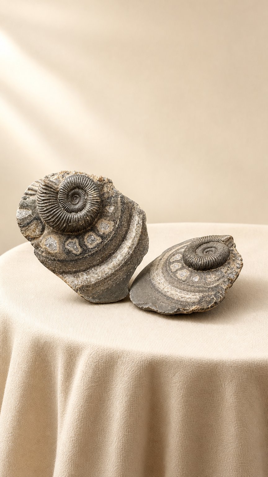 AI product shot of Dactylioceras Ammonite Fossil With Box and Stand (Gift Set) - Whitby, North Yorkshire Jurassic Coast Yorkshire Fossils