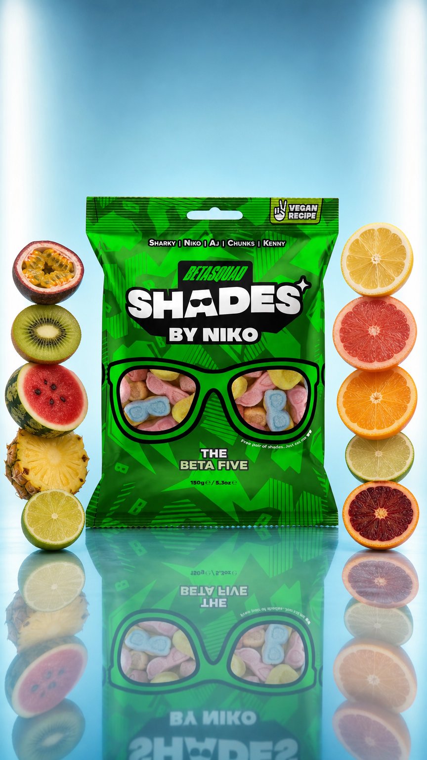 AI product shot of Shades by Niko: the Beta Five Sweets (150gm)