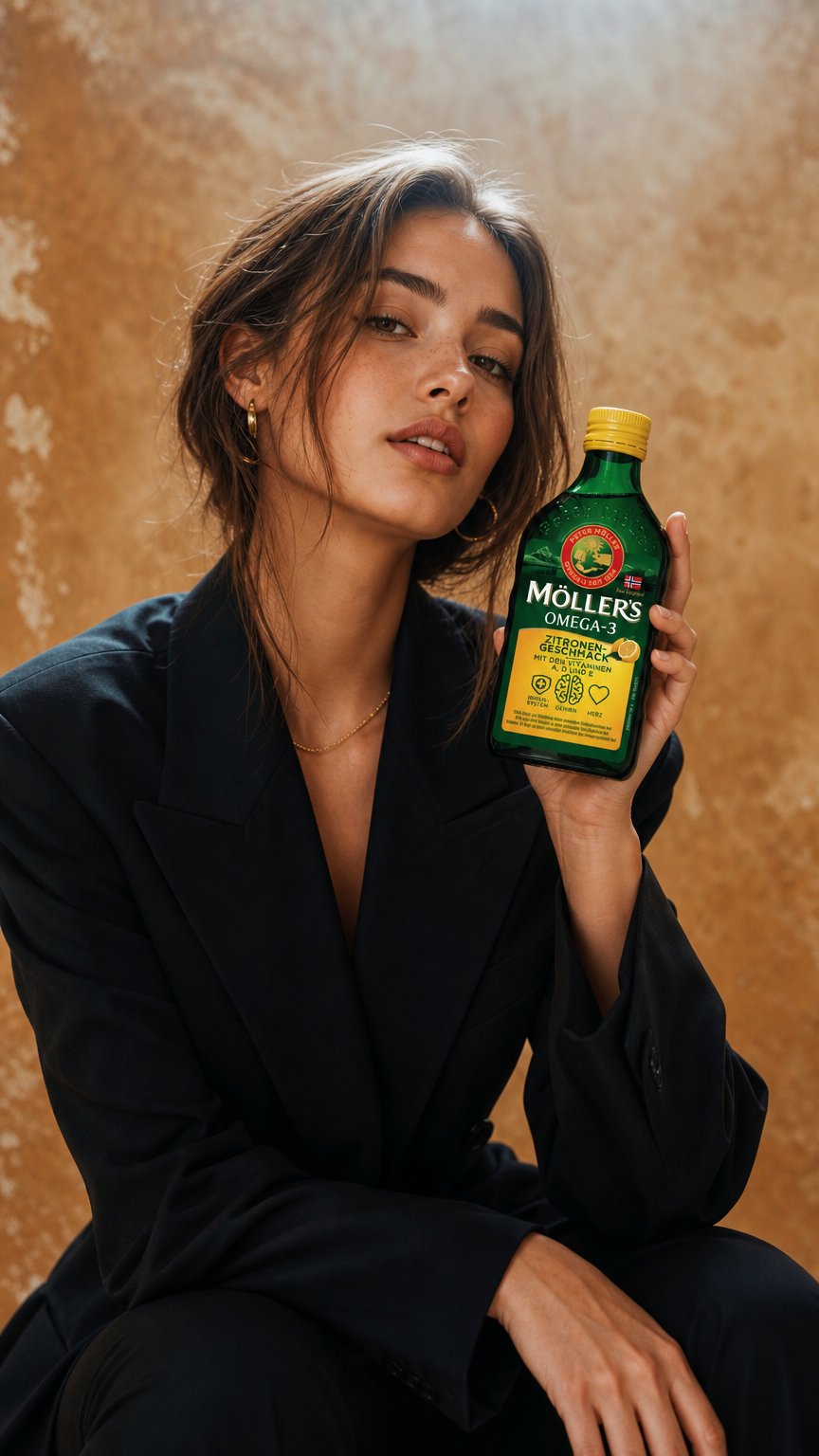 AI product shot of Möller’s Omega-3 Zitrone – Wertvolle Nährstoffe