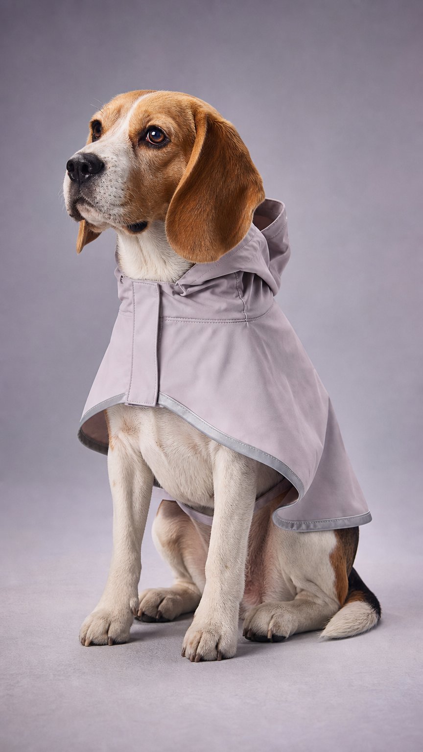 AI product shot of Beagle Raincoat
