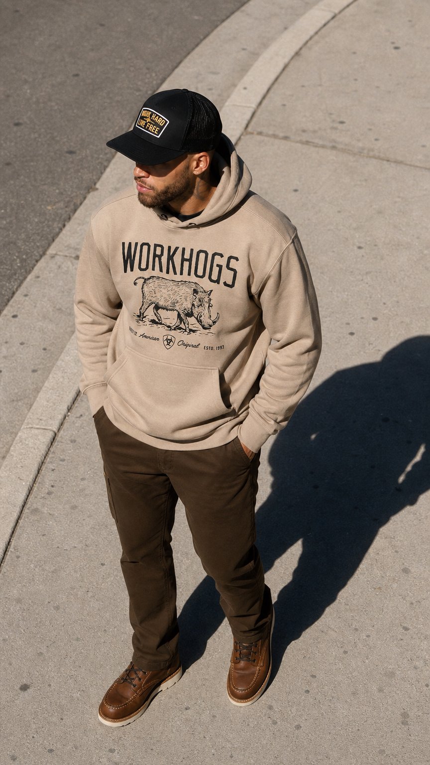 AI product shot of Rebar Lightweight Workhog Hoodie