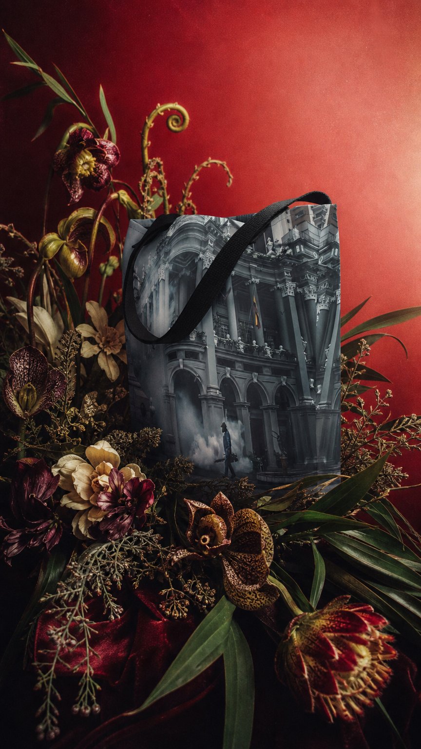 AI product shot of QUÉDATE EN CASA 1 Large Tote Bag w/ Pocket