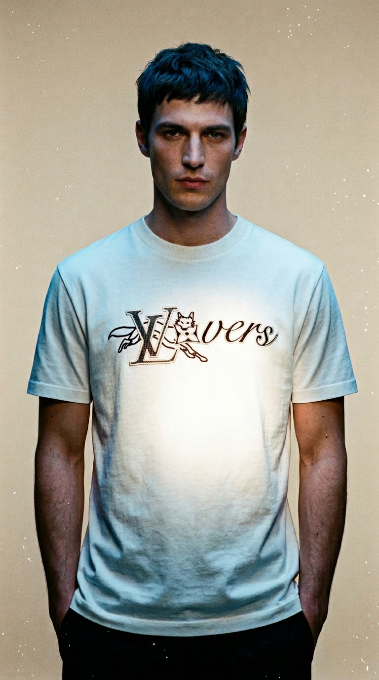 AI product shot of LOUIS VUITTON WHITE LOVERS T SHIRT - XL | PRE OWNED