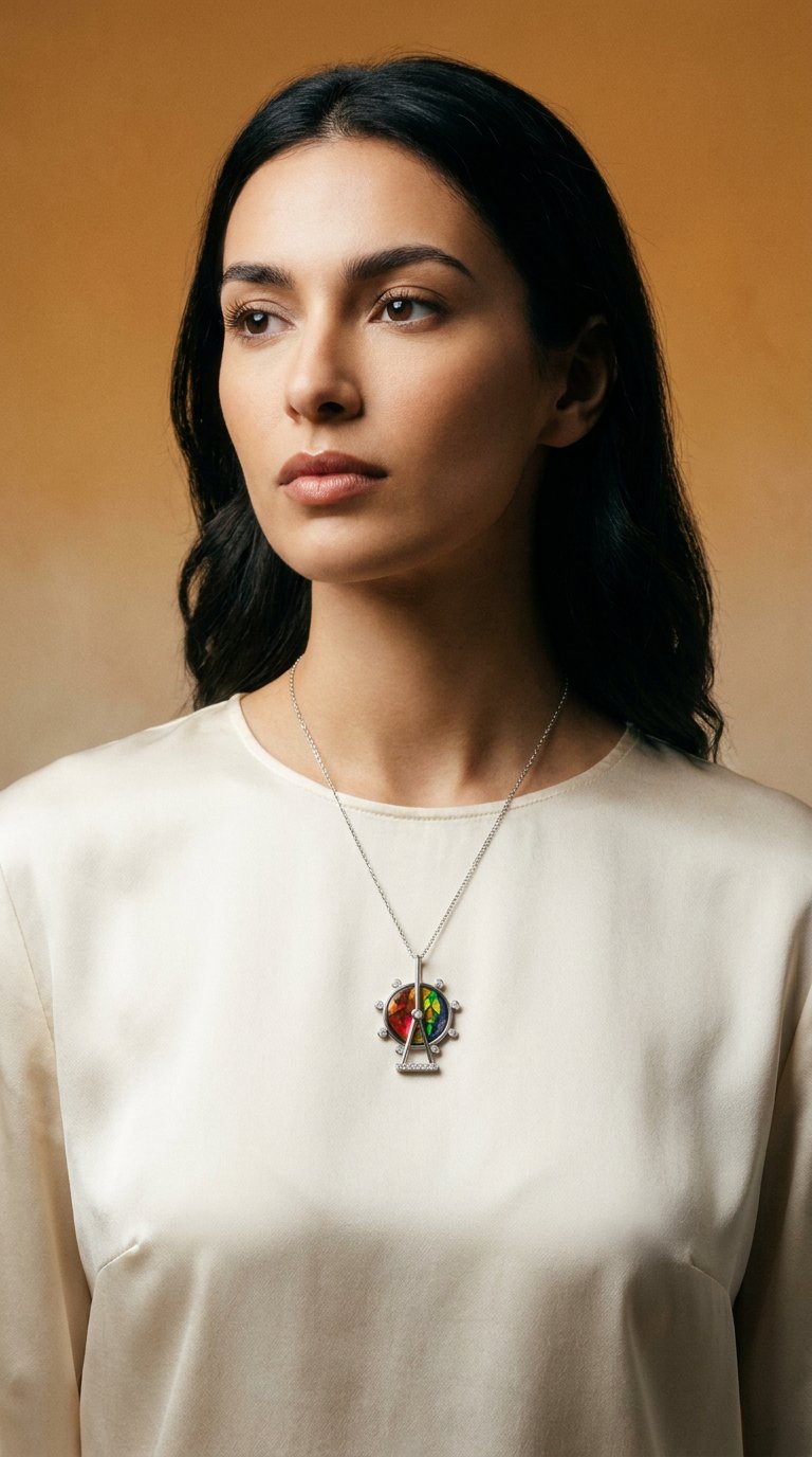 AI product shot of 斑彩拼接順風摩天輪吊墜