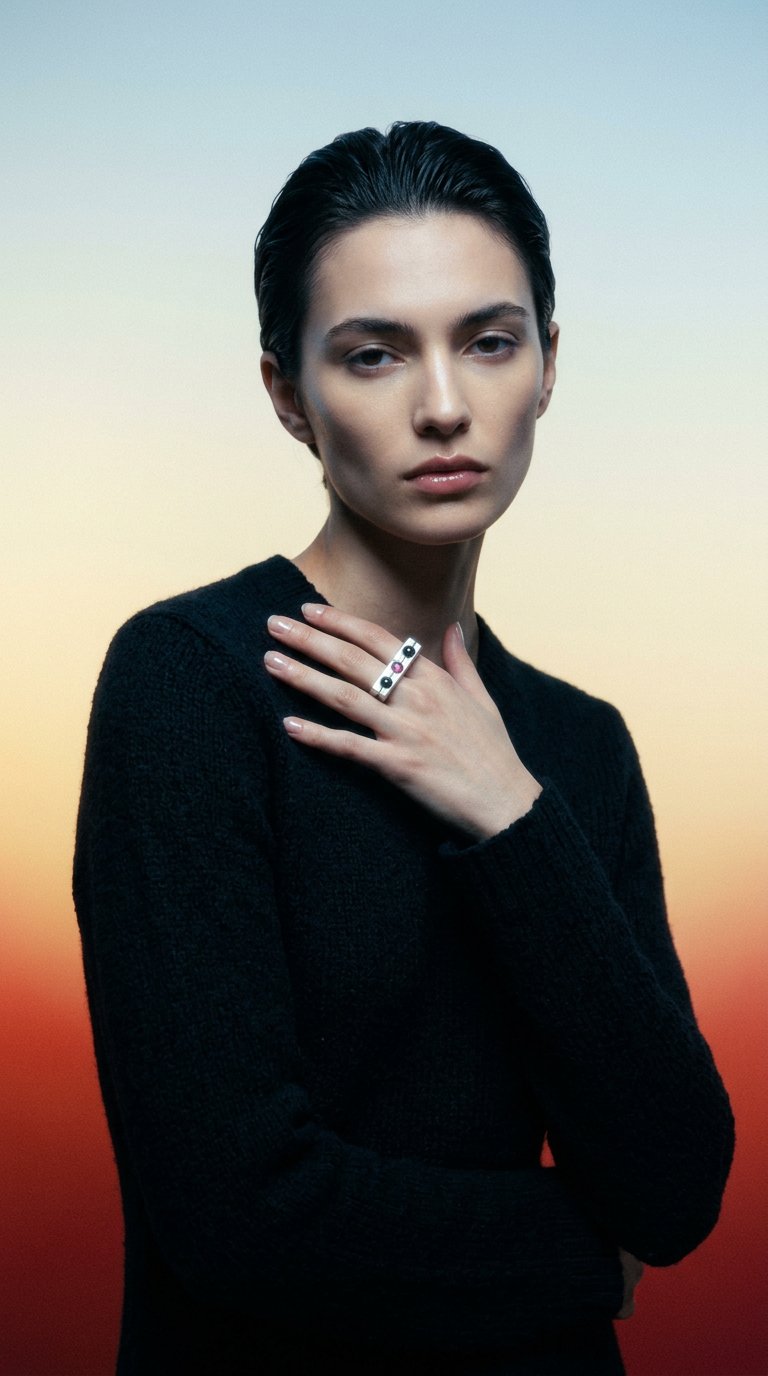 AI product shot of Traffic Light Ring – One of a Kind