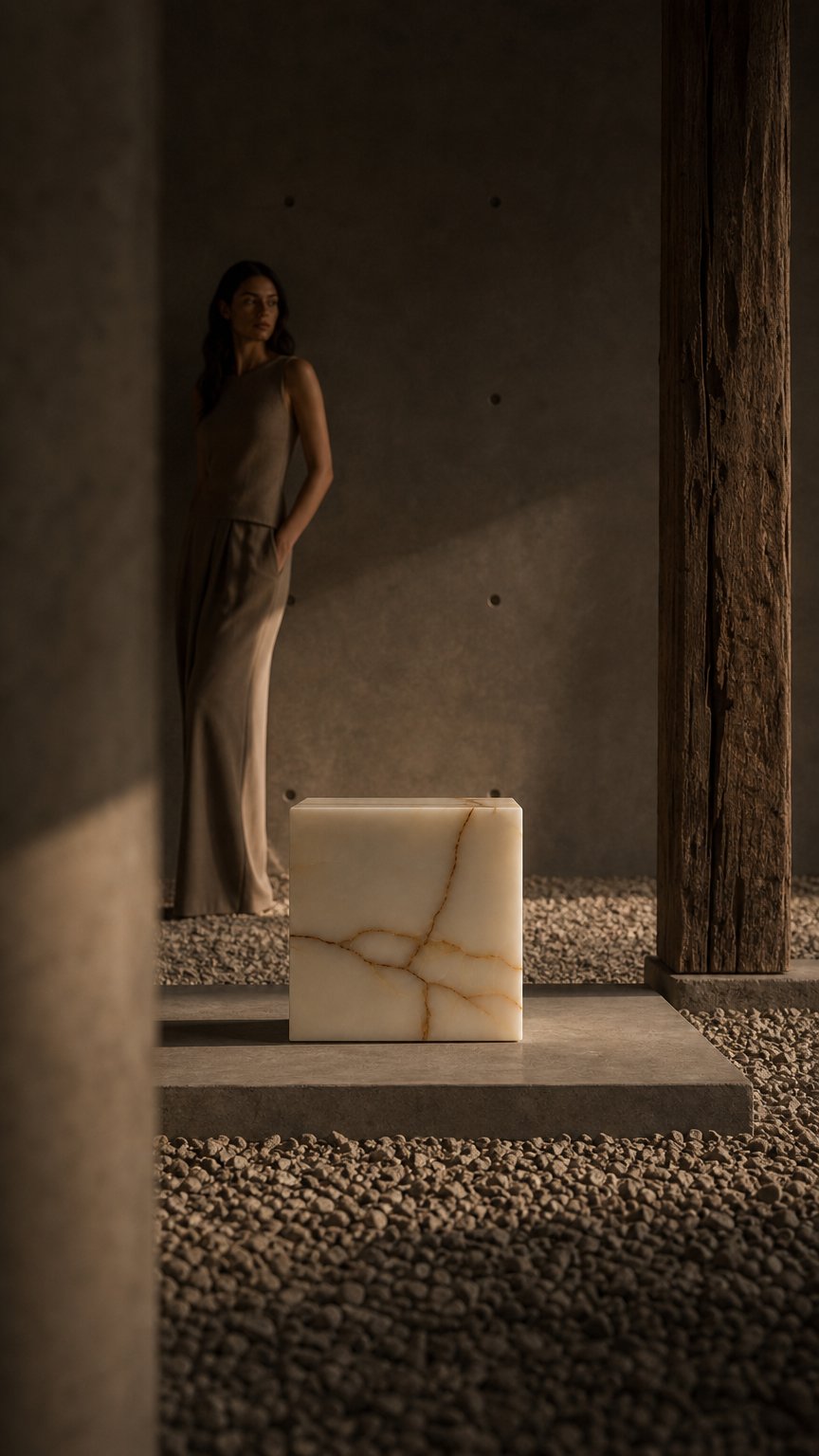 AI product shot of The White Onyx Table
