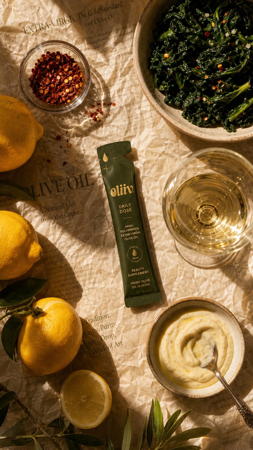 AI product shot of Oliiv Organic Extra Virgin Olive Oil Ritual