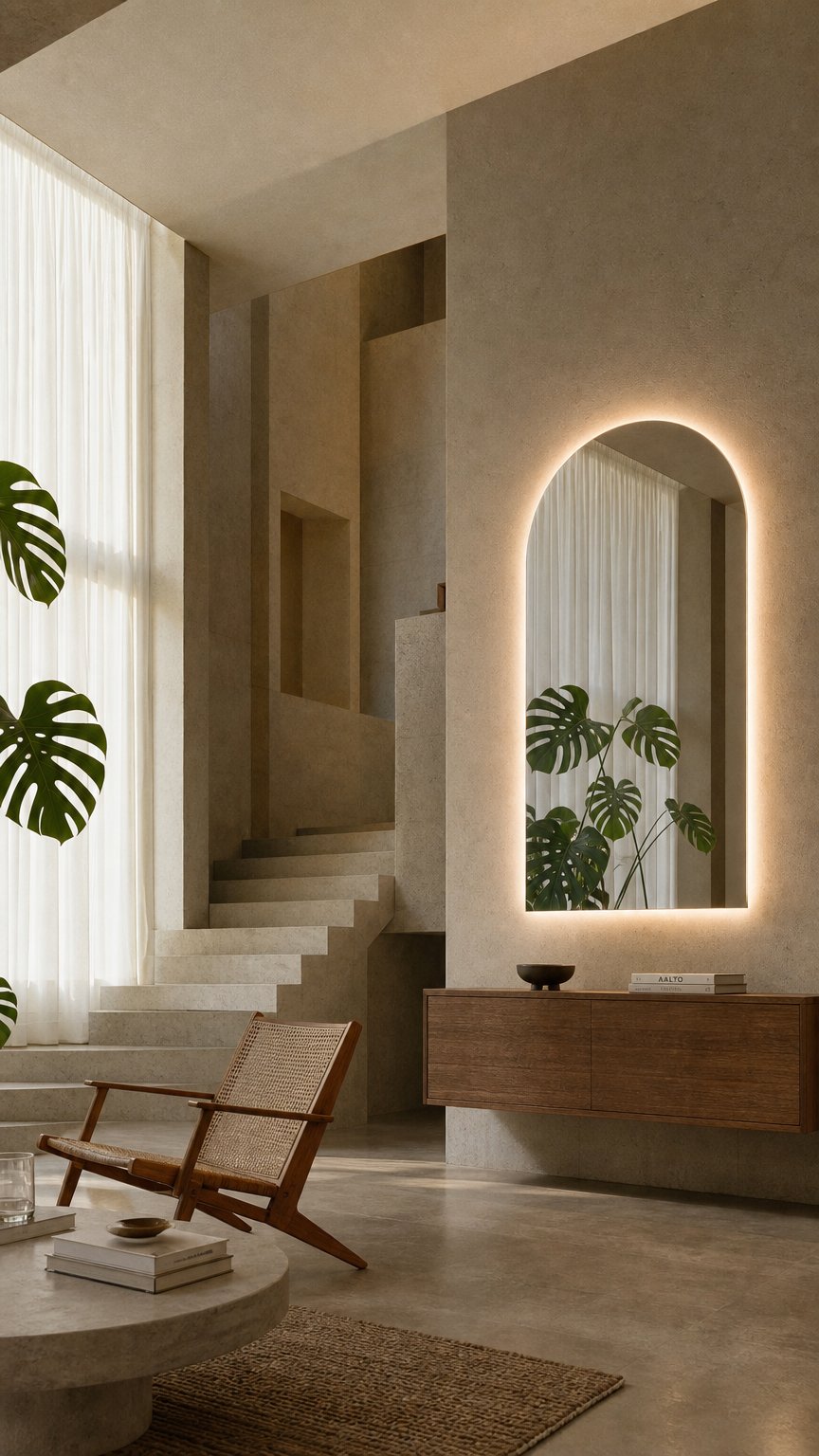 AI product shot of Dubai - Boogvormige Badkamerspiegel 70x100 cm - LED & Anti-Condens